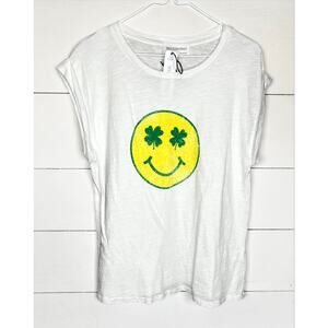 Self Contrast Smiley Face Tee White Graphic Tee Lucky Clover S NWT